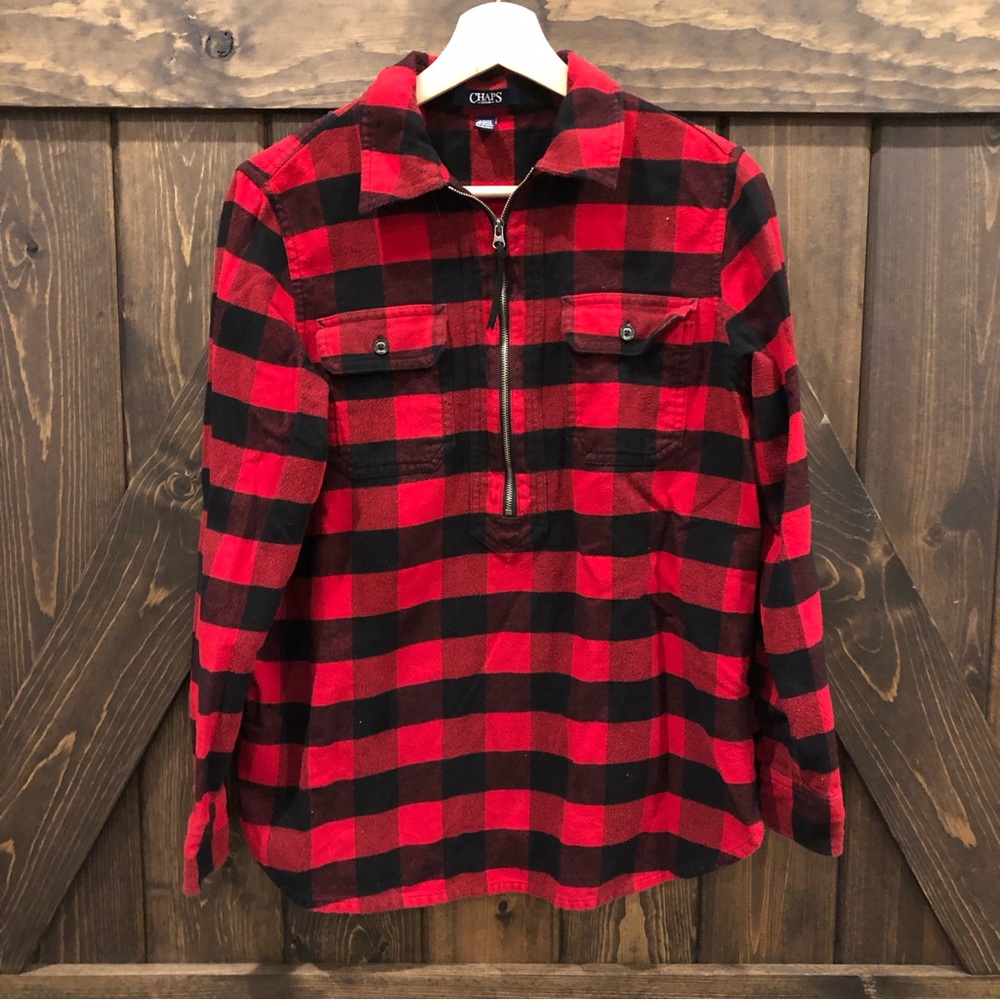 Chaps Buffalo check pullover quarter zip sweater